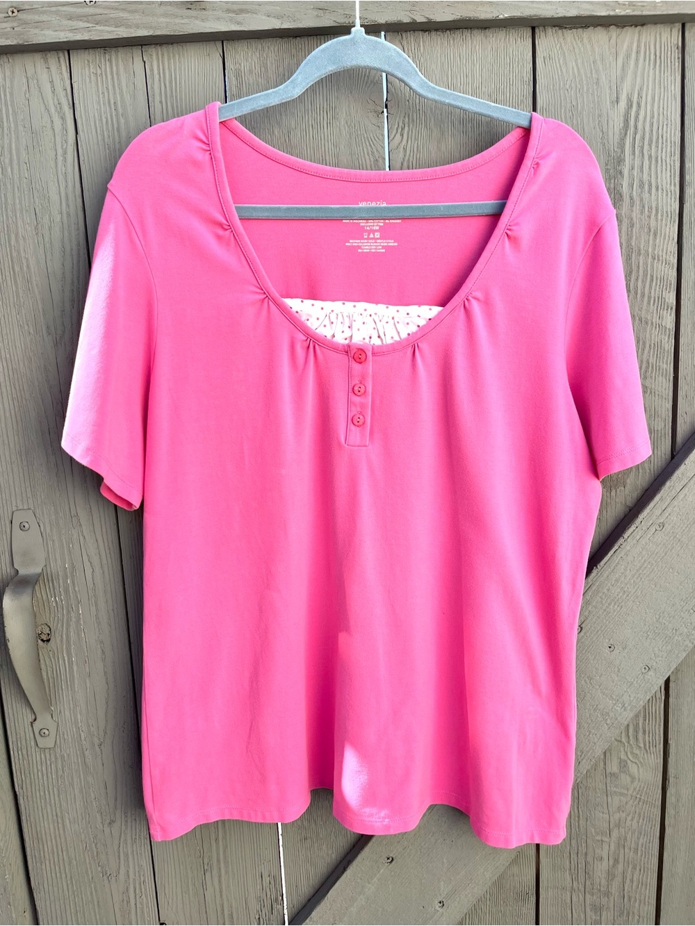 Venezia Relaxed Fit Stretch Cotton Top Gingham Pink White Size 14W